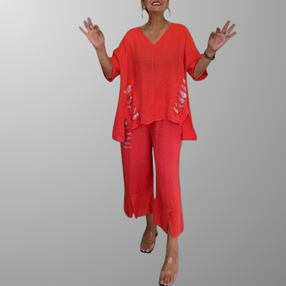 Cooling V-Neck Wide-Leg Set