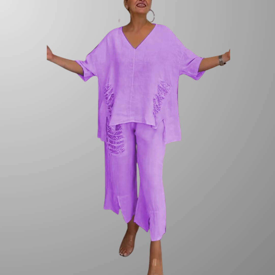 Cooling V-Neck Wide-Leg Set