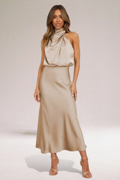Chic-Satin Halter Dress