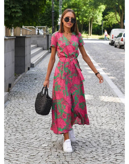 Vibrant V-Neck: Flattering Printed Dress