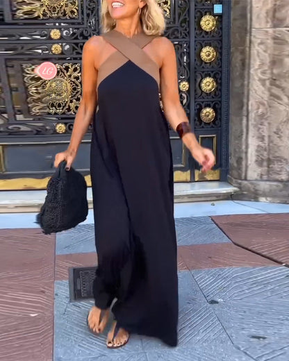 Elegant Cross-Neck Maxi Dress
