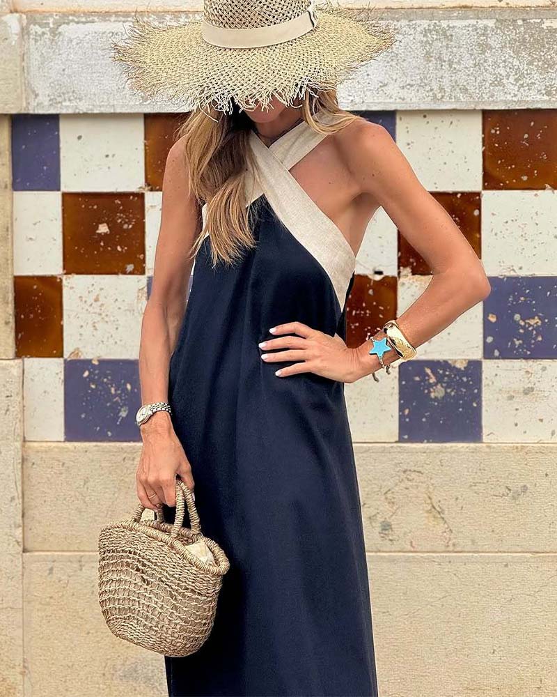 Elegant Cross-Neck Maxi Dress