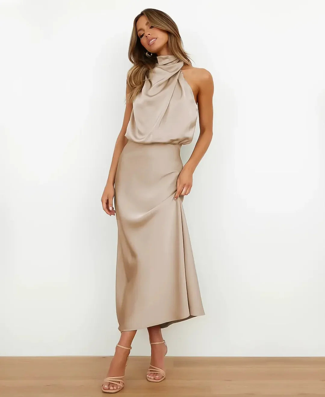 Elegant High-Waist Midi Dress