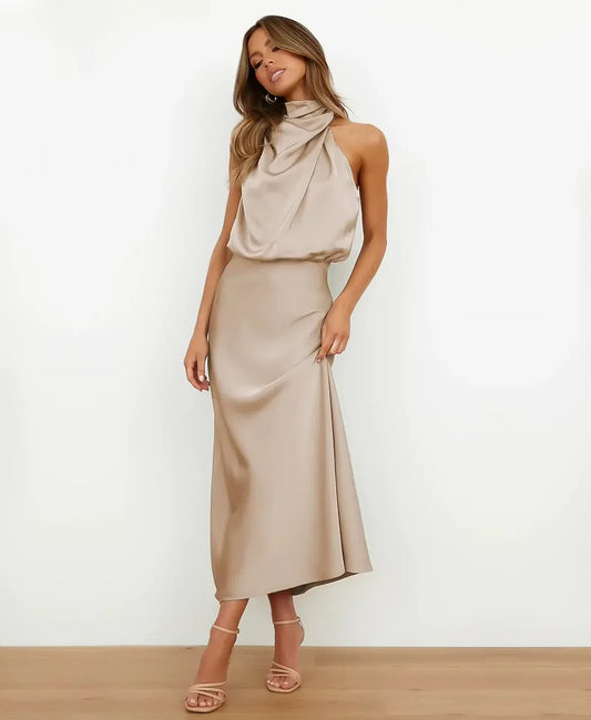 Elegant High-Waist Midi Dress