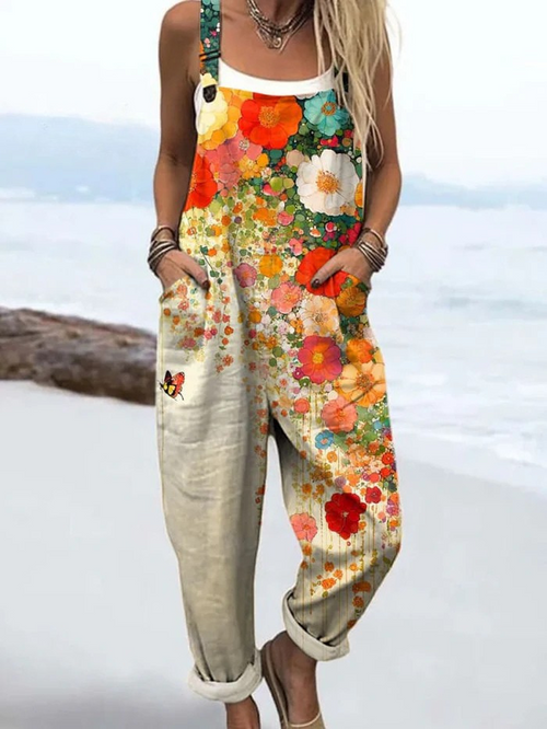 Artistic-Print Vintage Jumpsuit