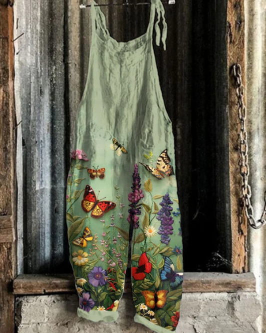 Crease-Resistant Floral Dungarees