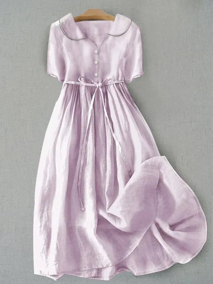 Waist-Defining Linen-Blend Dress