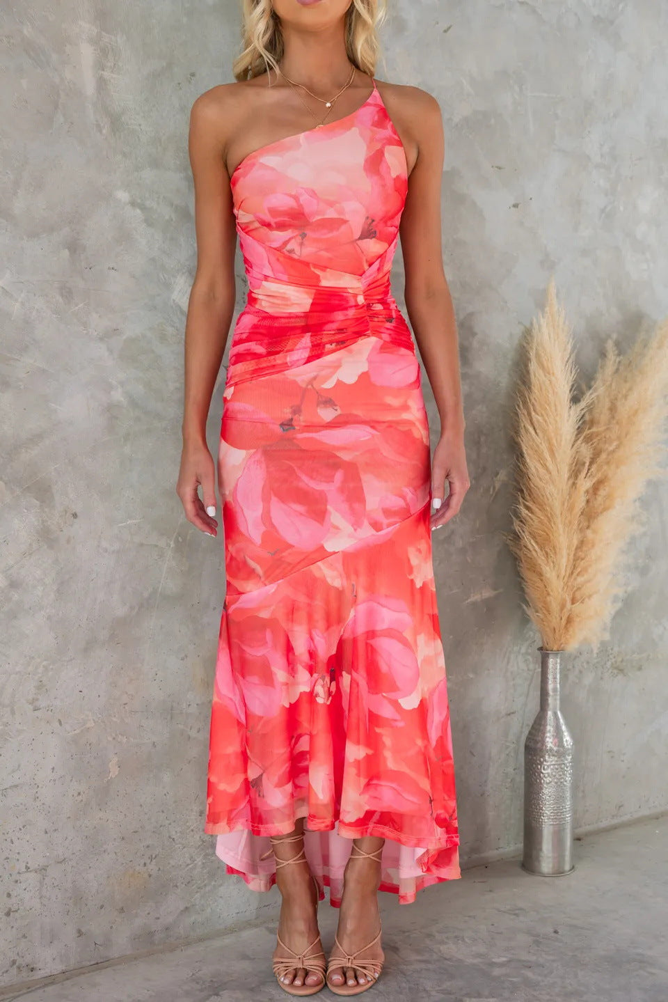 Elegant Pleat One-Shoulder Dress