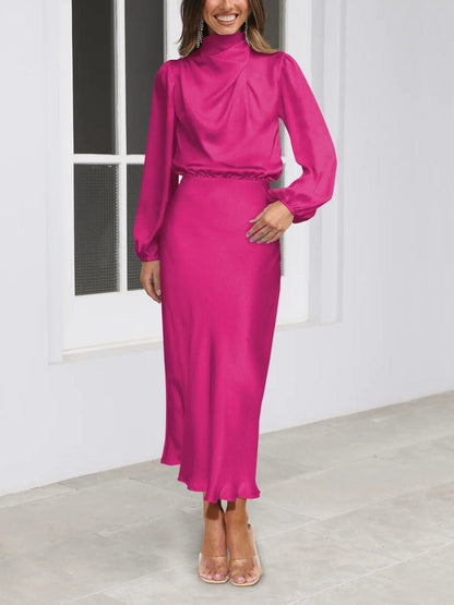 Silk-Elegance Long-Sleeve Dress