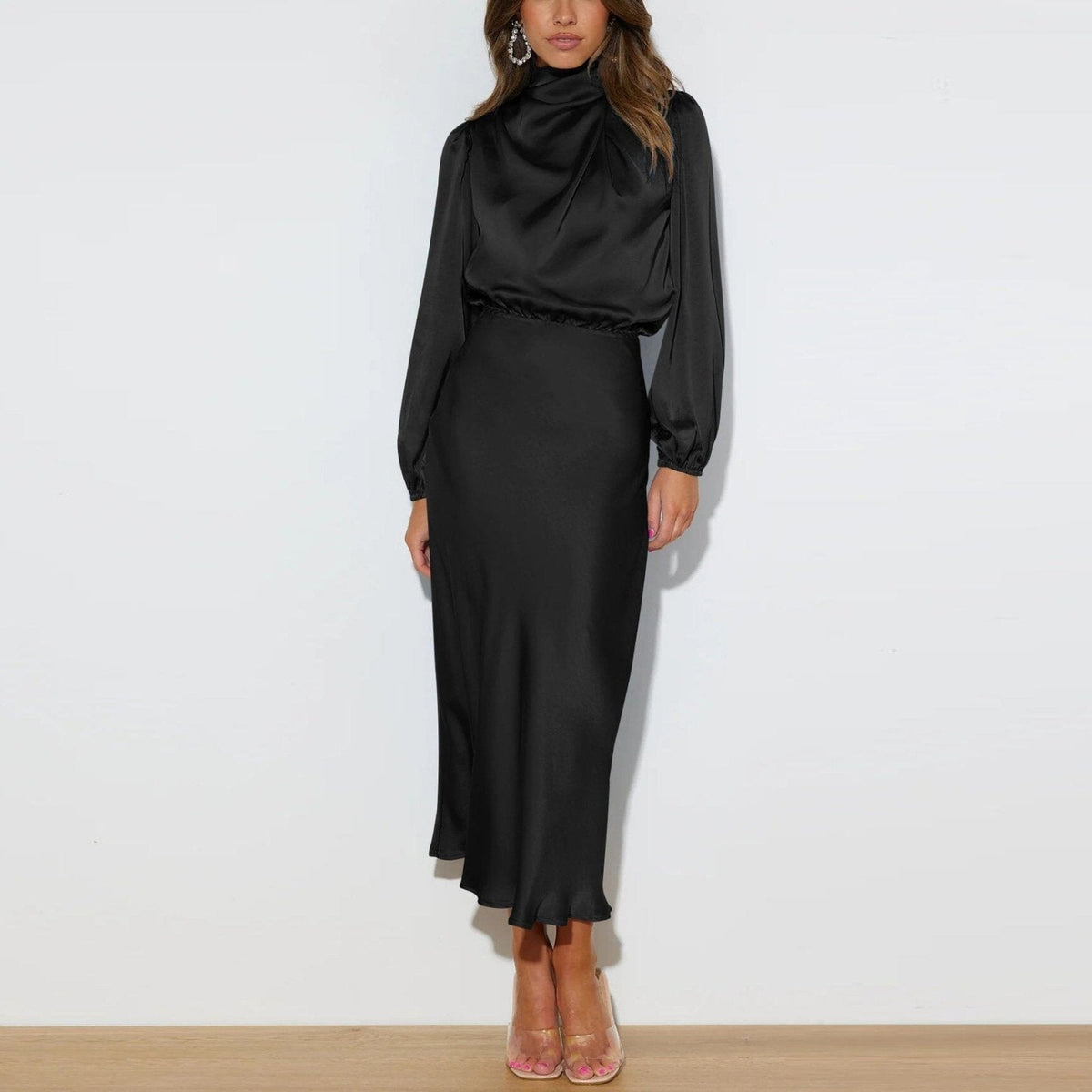 Silk-Elegance Long-Sleeve Dress