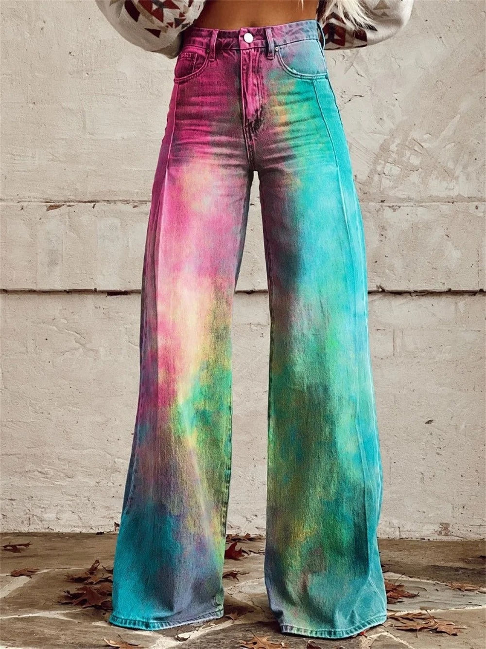 Vibrant-Wave Wide-Leg Pants