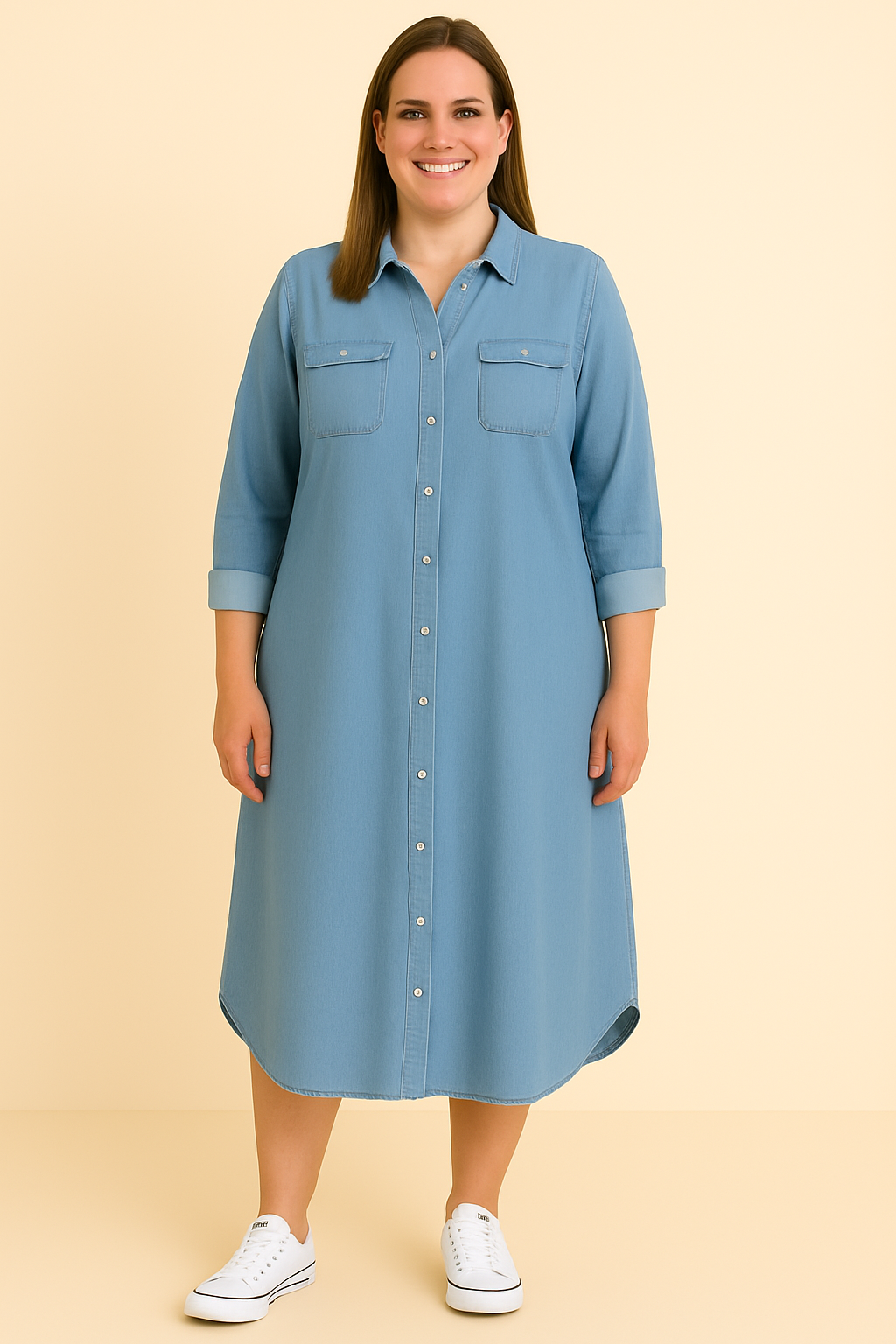 Drapey Denim-Look Midi Dress