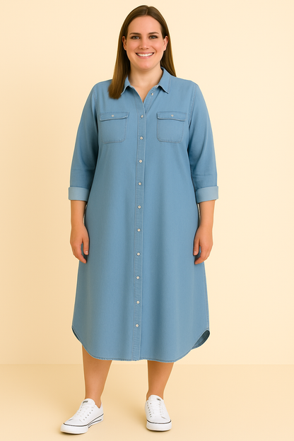 Drapey Denim-Look Midi Dress