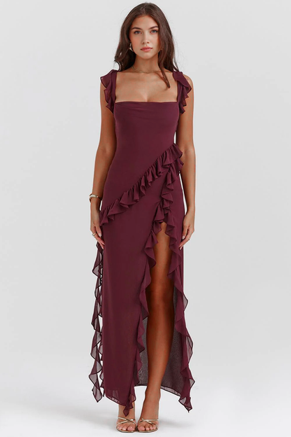 Elegant Cherry Evening Maxi Dress