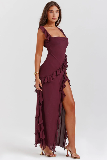 Elegant Cherry Evening Maxi Dress