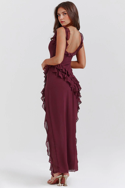 Elegant Cherry Evening Maxi Dress