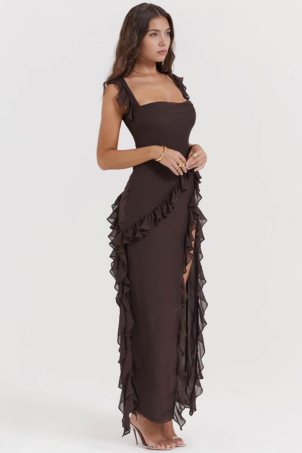 Elegant Cherry Evening Maxi Dress