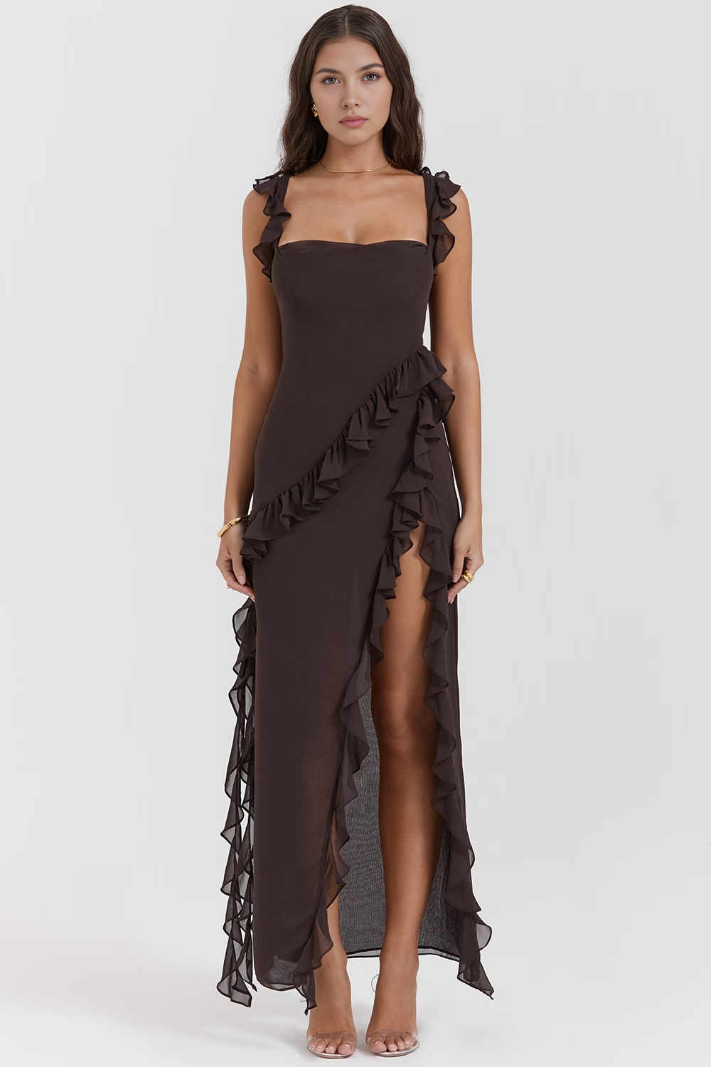Elegant Cherry Evening Maxi Dress