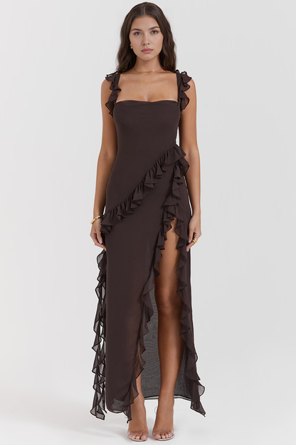 Elegant Cherry Evening Maxi Dress