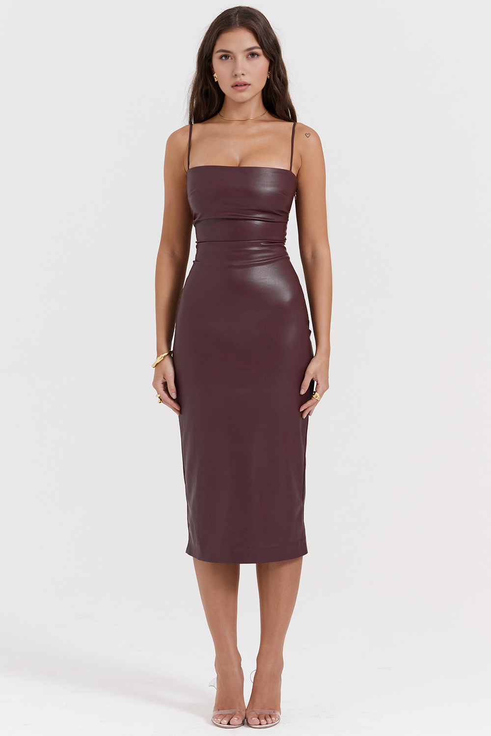 Chic Midi Vegan-Leather Dress