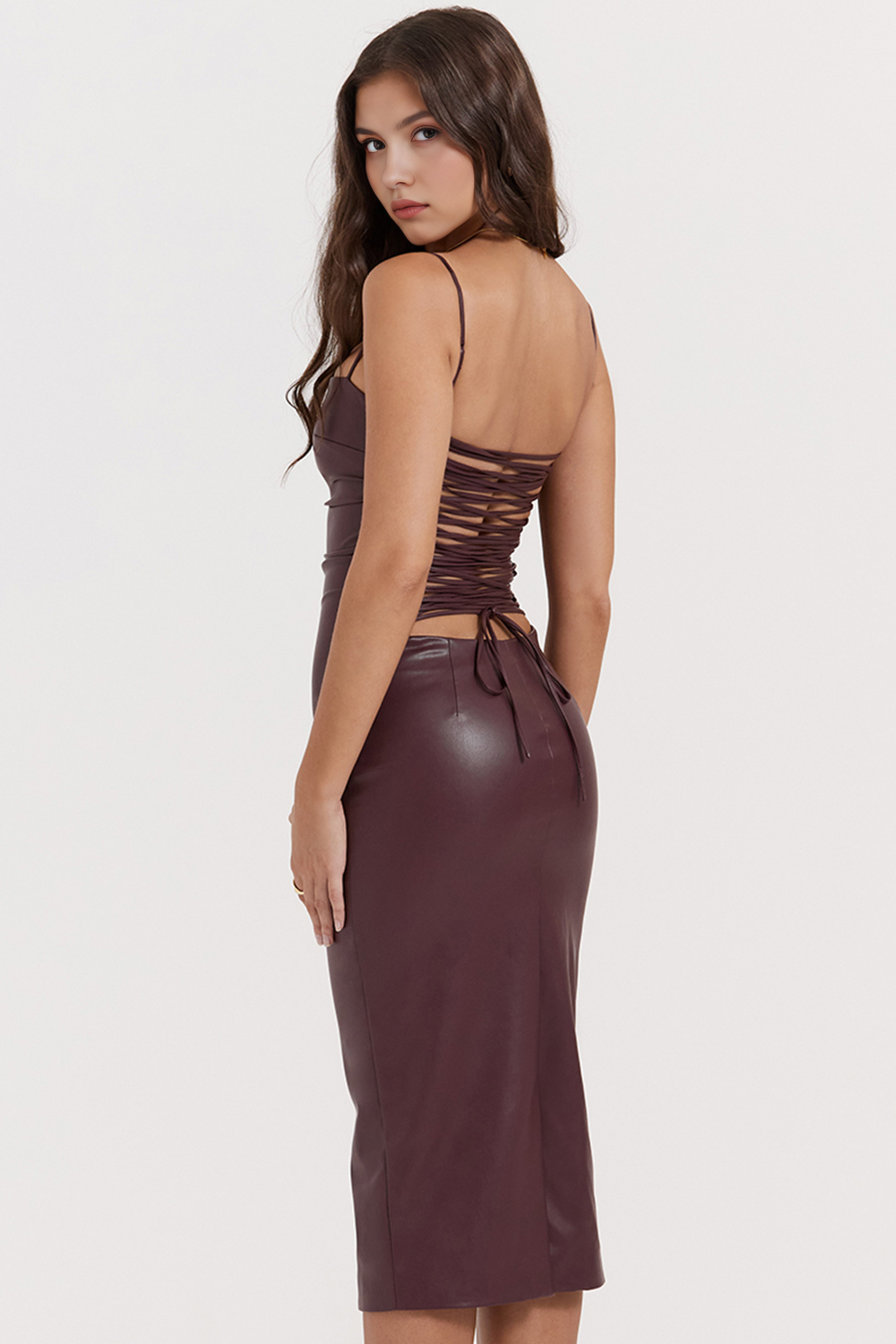 Chic Midi Vegan-Leather Dress