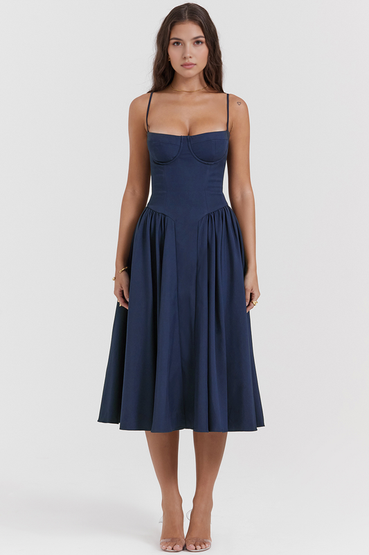 Elegant-Twill Midi Dress