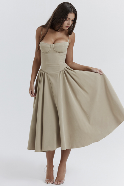 Elegant-Twill Midi Dress