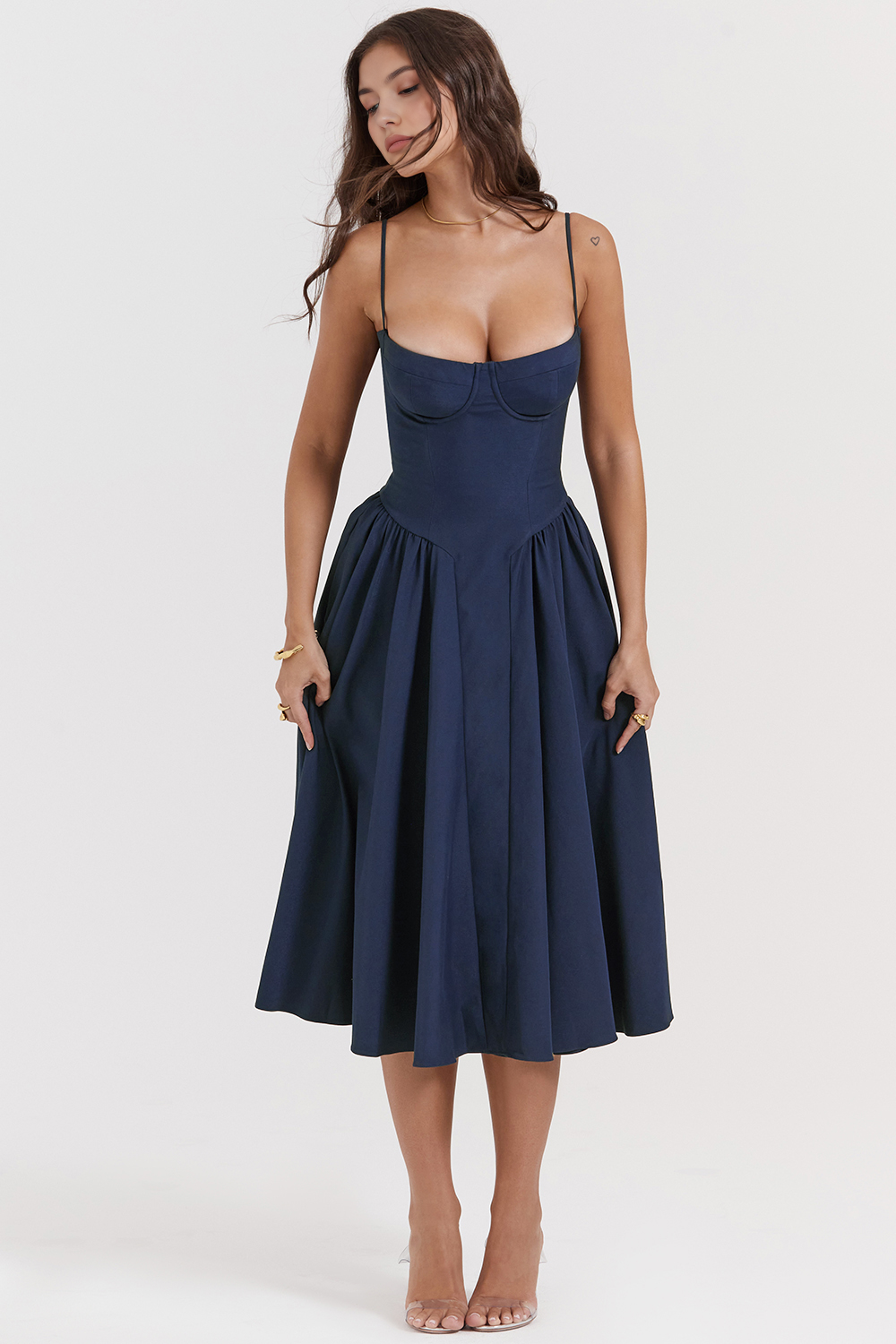 Elegant-Twill Midi Dress