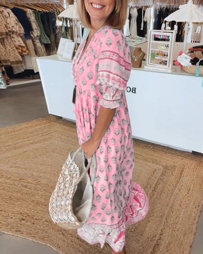 Flattering Boho Lantern Sleeve Dress