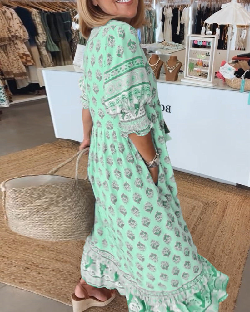 Flattering Boho Lantern Sleeve Dress