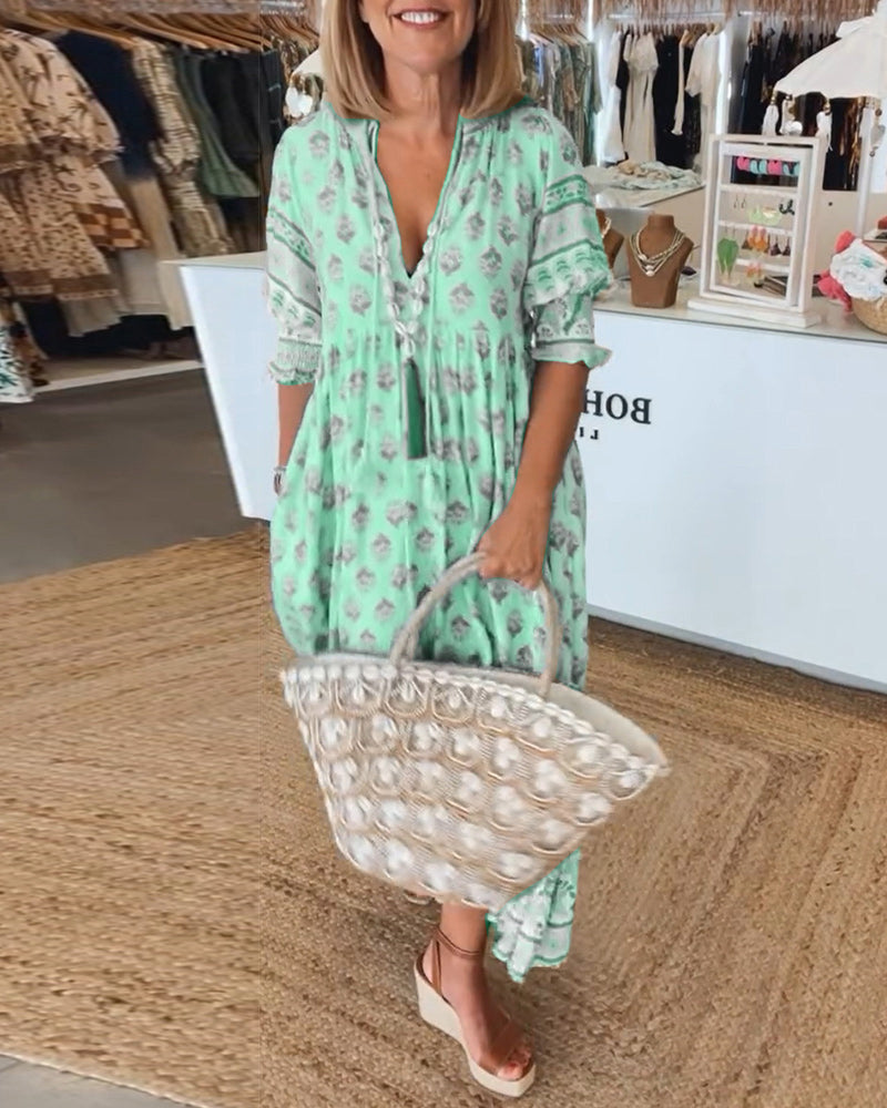 Flattering Boho Lantern Sleeve Dress
