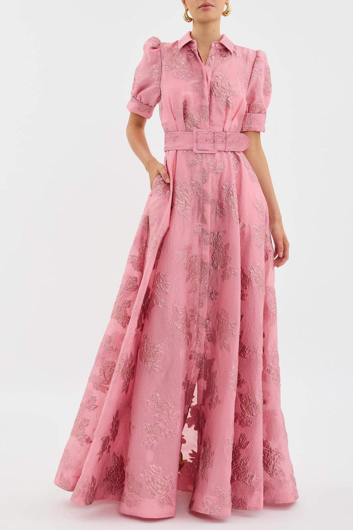 Elegant Belted Floral Maxi Dress