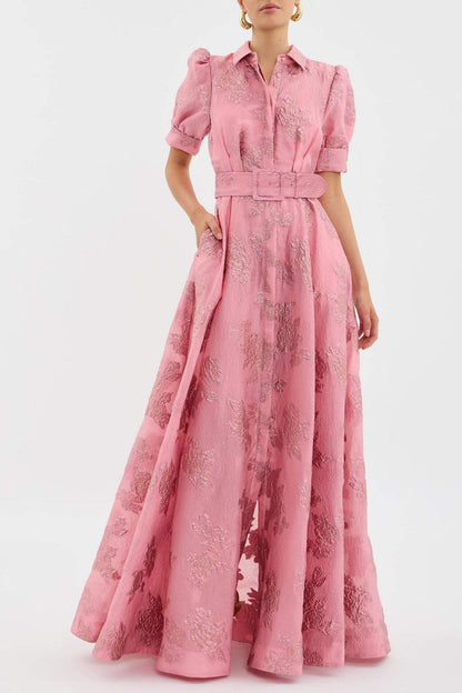 Elegant Belted Floral Maxi Dress