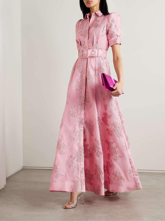 Elegant Belted Floral Maxi Dress