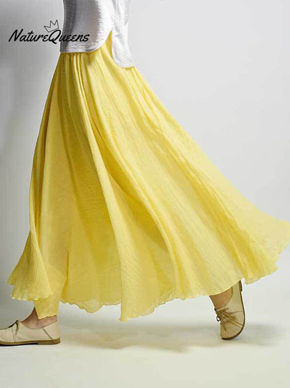 Linen-Comfort Floral Skirt