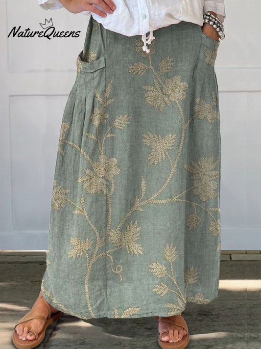Floral Linen Pocket Skirt