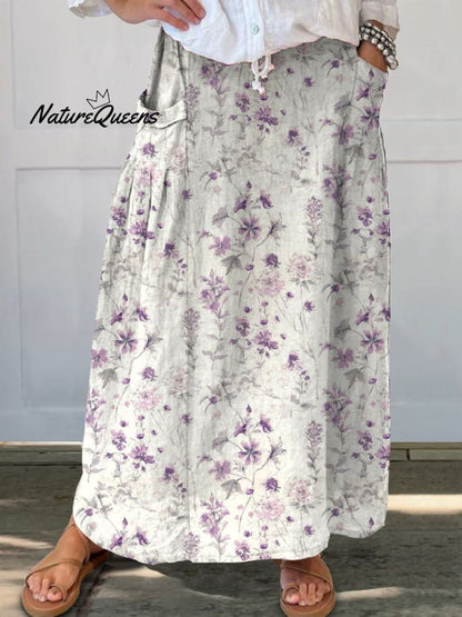 Vintage-Linen Floral Pocket Dress