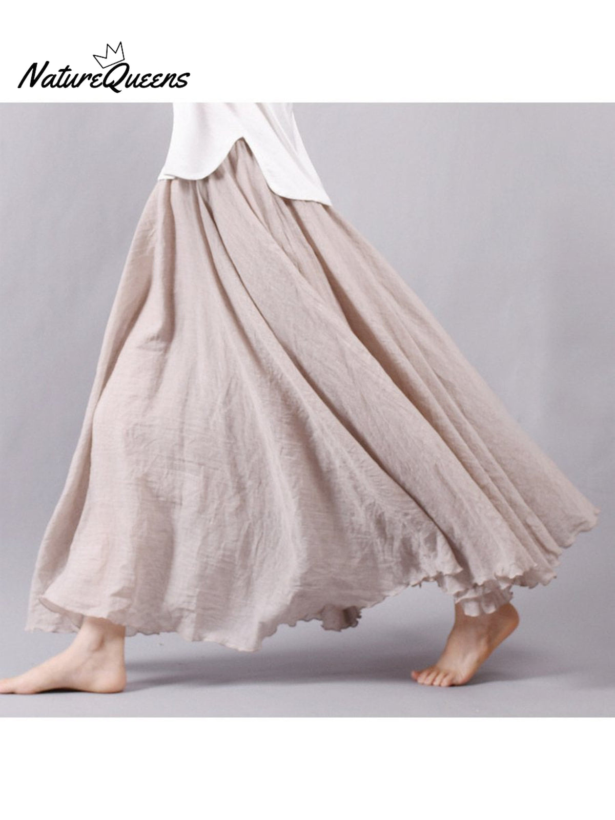 Linen-Comfort Floral Skirt