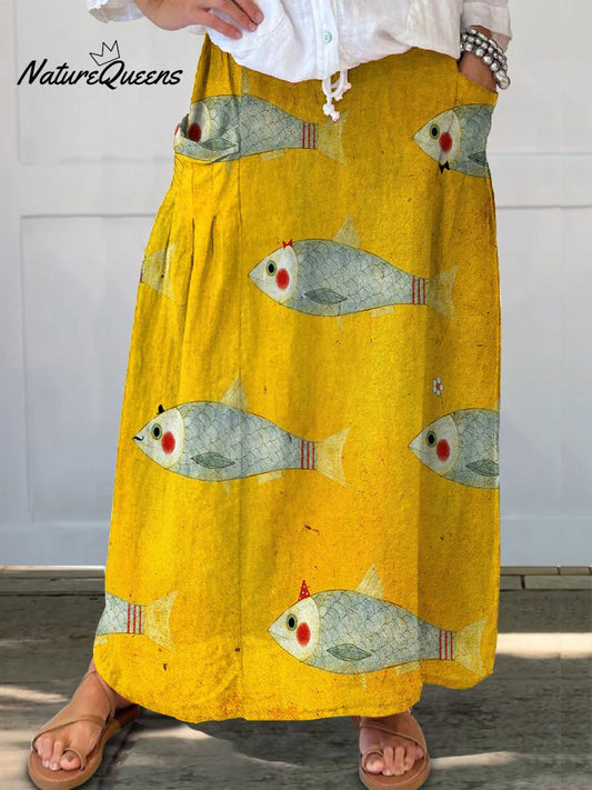 Fish-Print Comfort Skirt