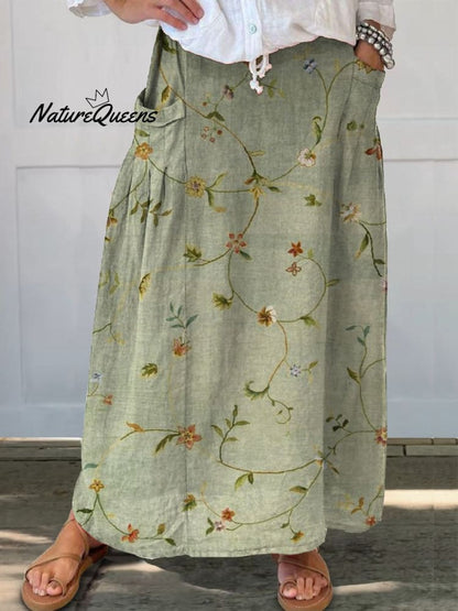Floral-Art Pocket Skirt
