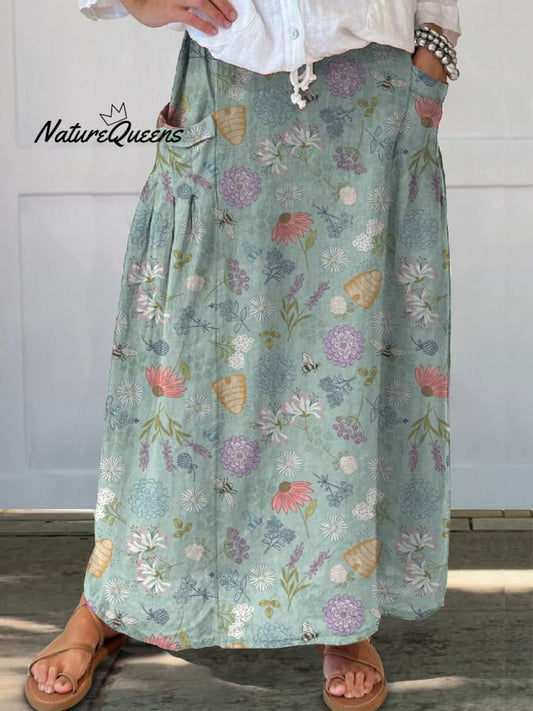 Floral-Breeze Linen Skirt