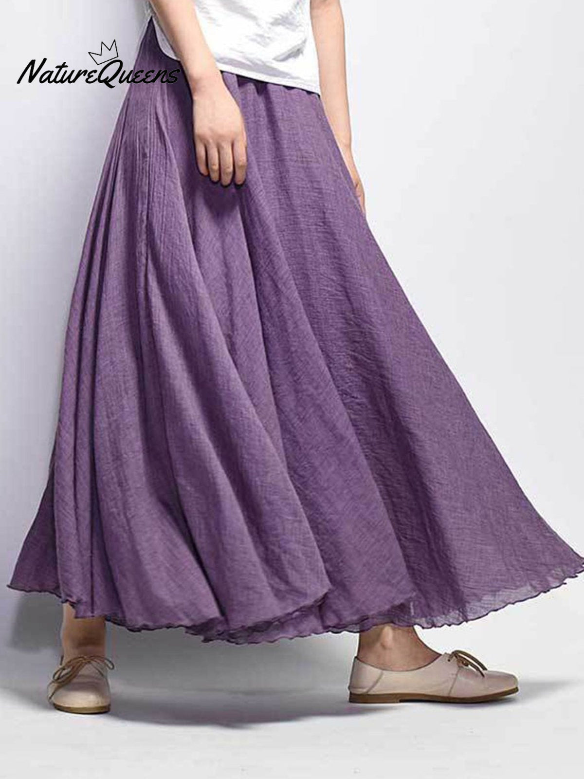 Linen-Comfort Floral Skirt