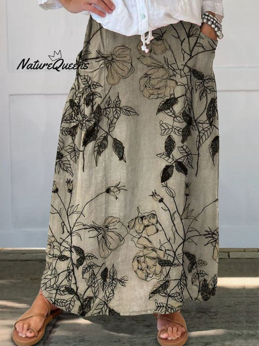 Floral Charm Linen Skirt
