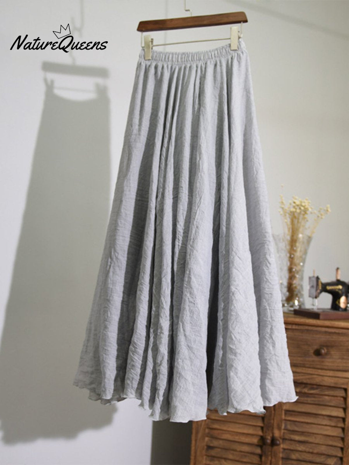 Linen-Comfort Floral Skirt