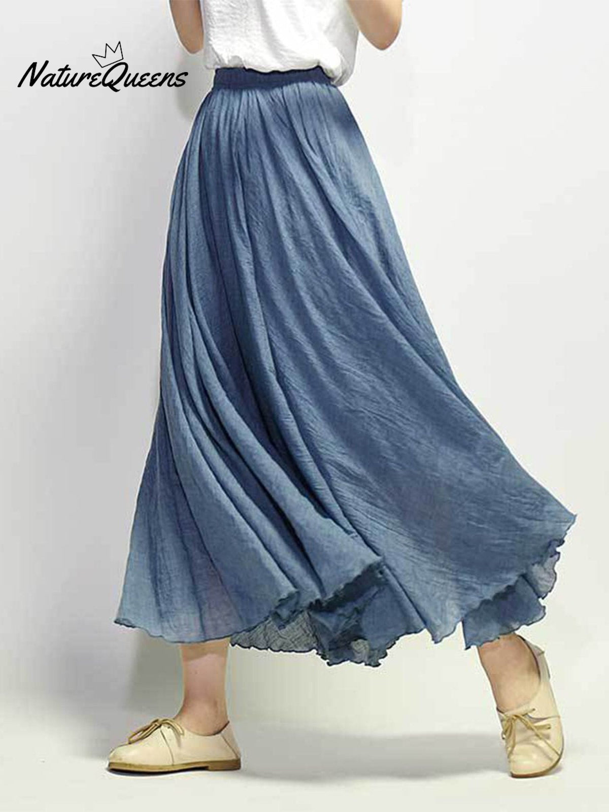Linen-Comfort Floral Skirt