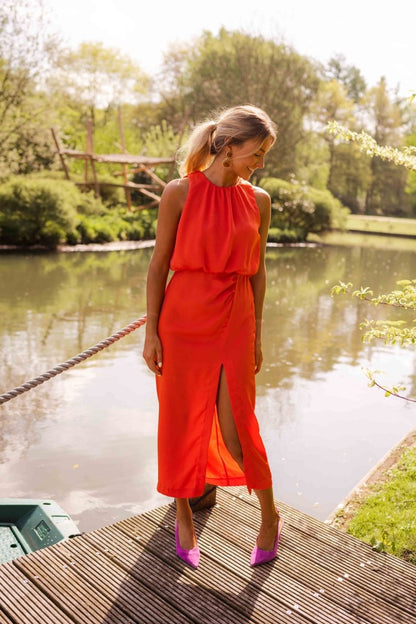 Elegant-Slit Midi Dress